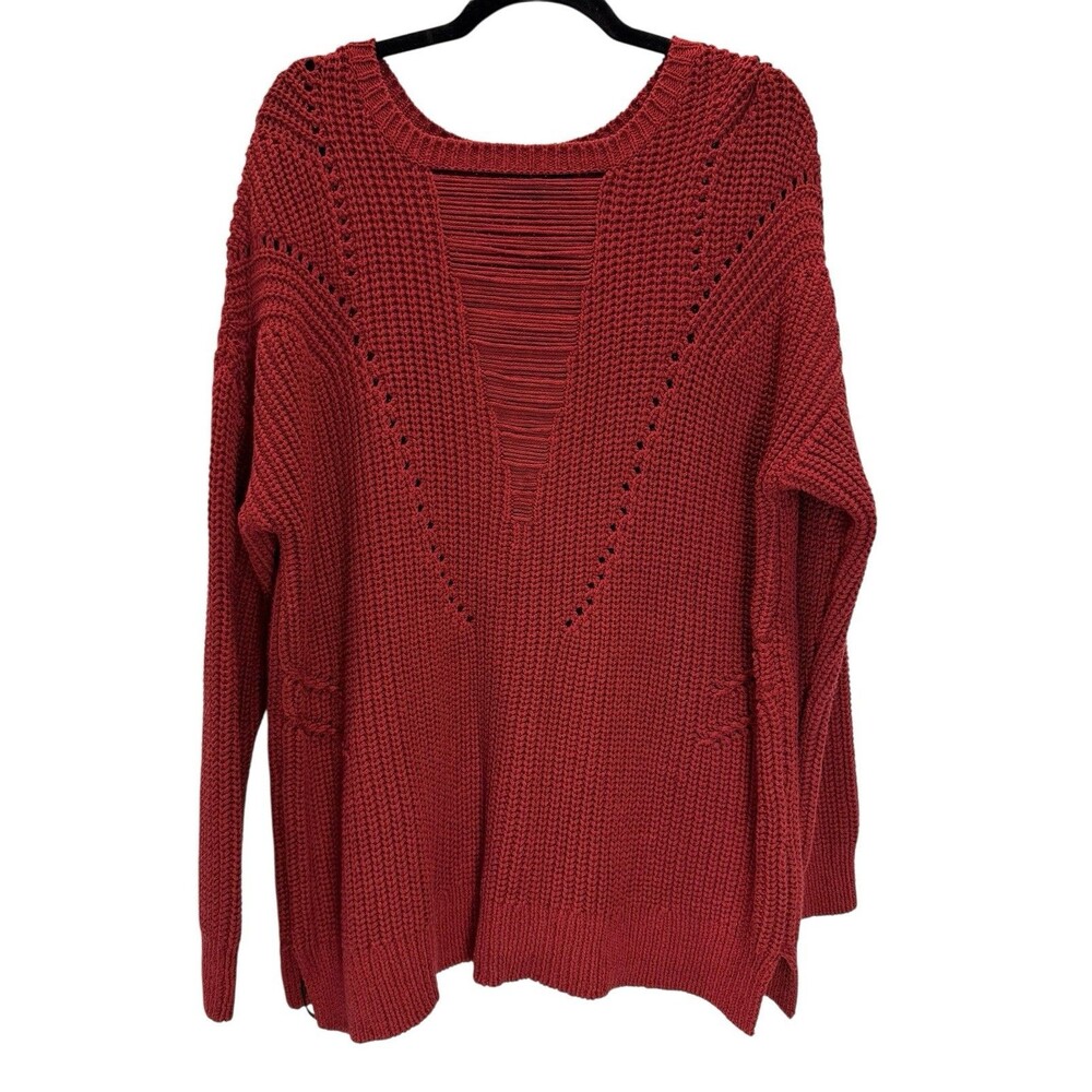 Rachel Roy Women’s Red Cable Knit Cutout Textured Sweater Size XXL Long Sleeved